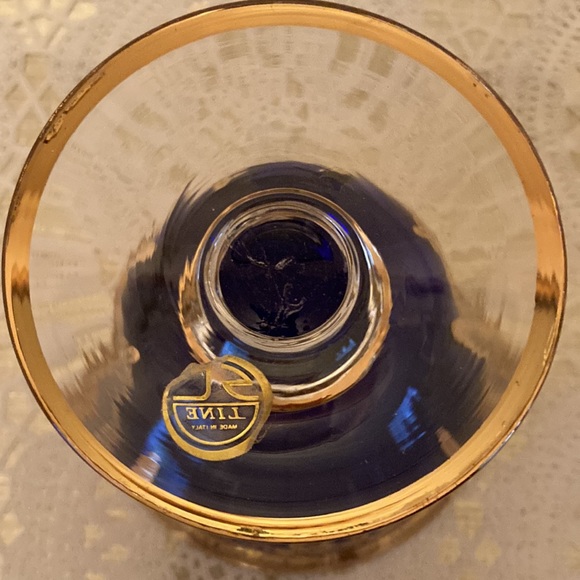 SC LINE Cobalt Blue 24K Gold Swags Goblet Mouth Blown and Hand Decorated Italy - Picture 8 of 8